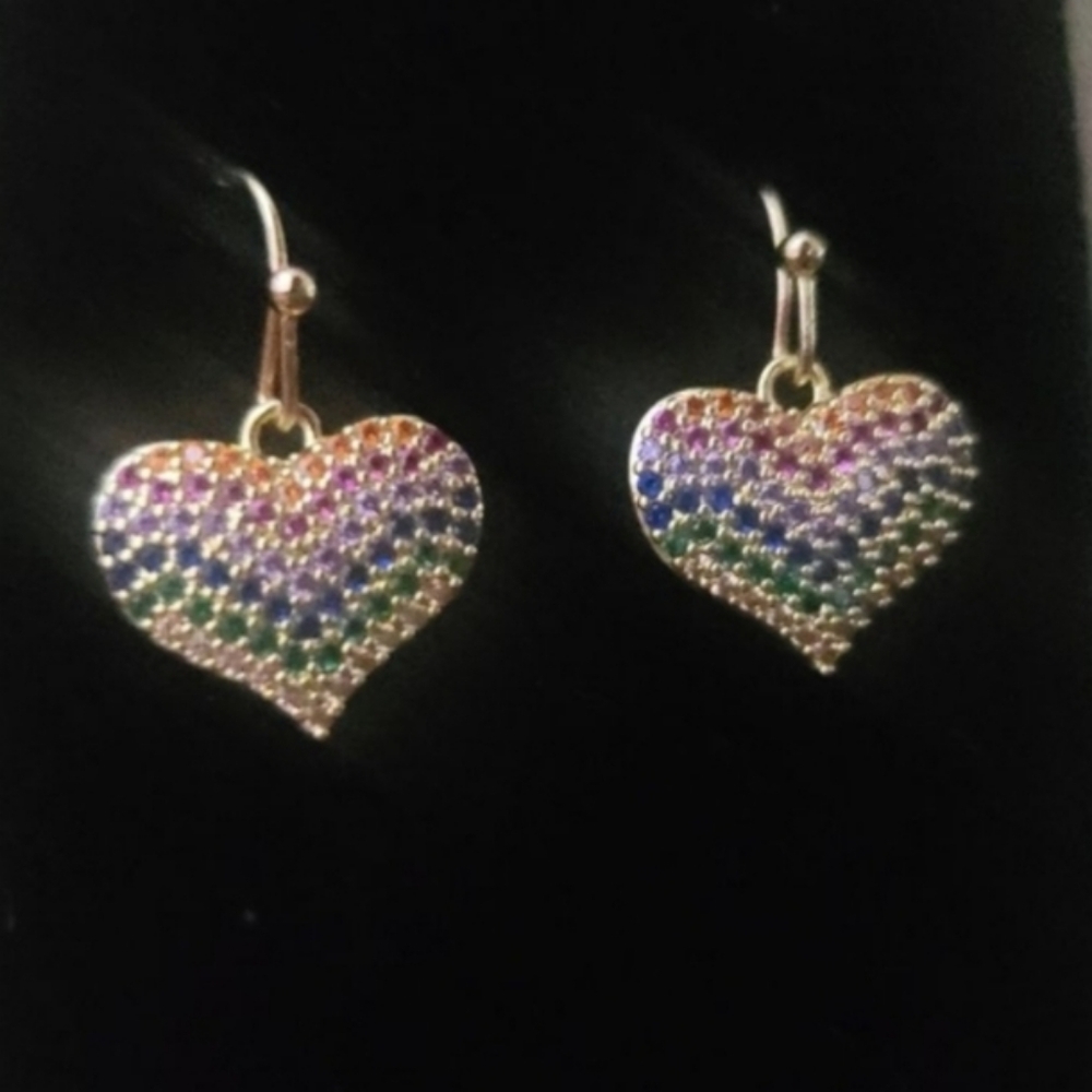 Elegant Multicolor Heart Earrings with Gold Accents